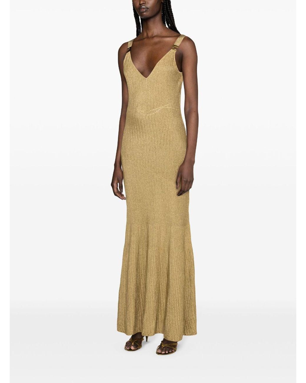 Elisabetta Franchi V-Neck Lurex Gown in Metallic | Lyst