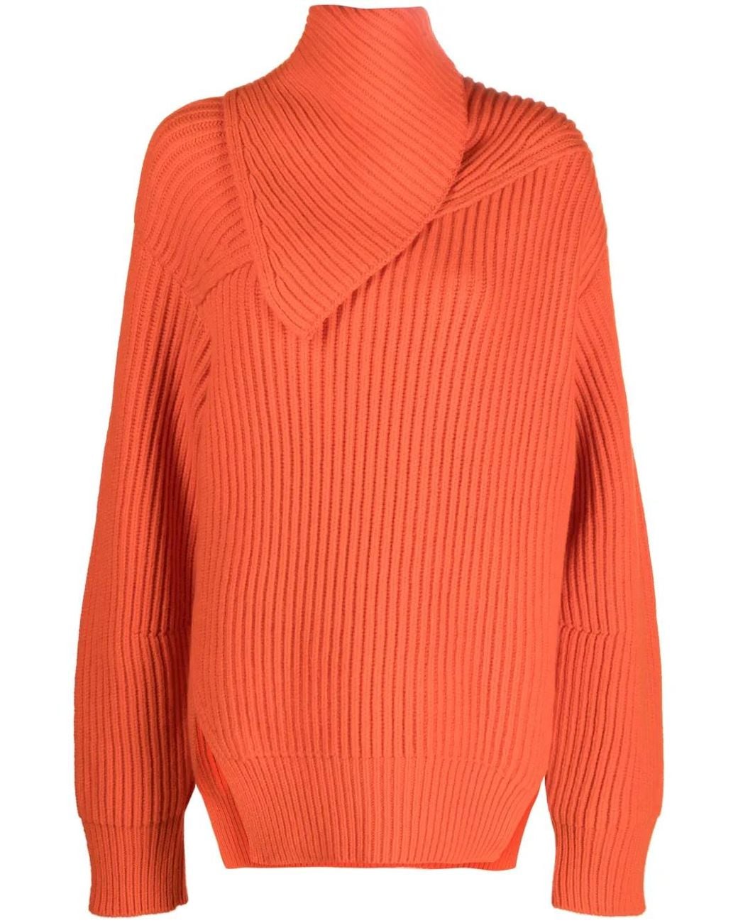 Jil Sander Orange Long Sleeves Foulard Neck Cardigan