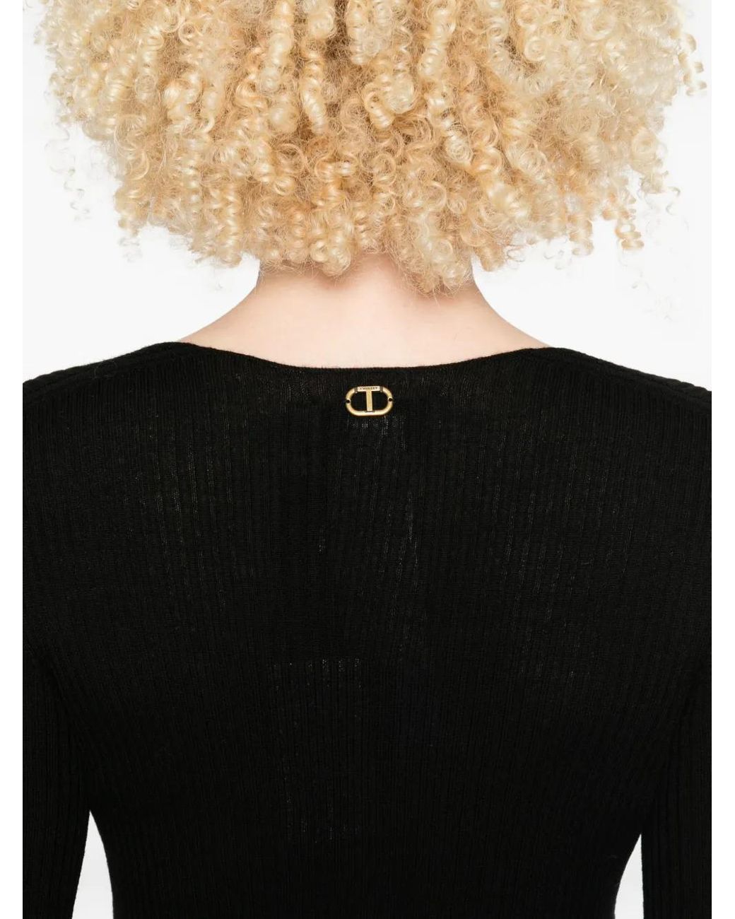 Twinset Black Ribbed V-Neck Sweater