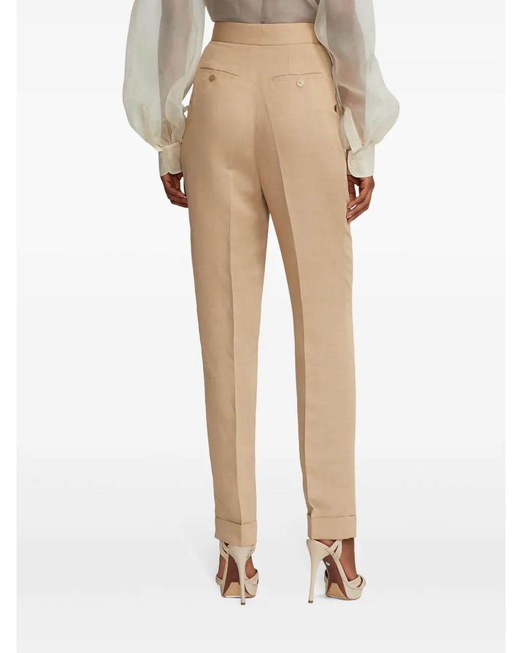 Ralph Lauren Natural Pleated Linen-Blend Straight-Leg Trousers
