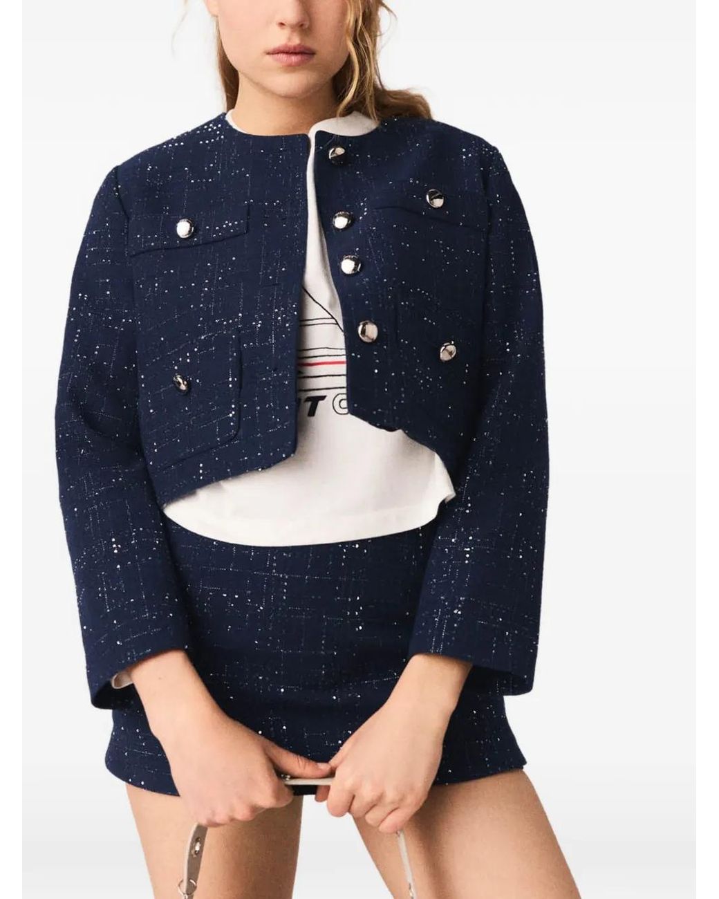 Maje Blue Short Jacket With Patch Pockets