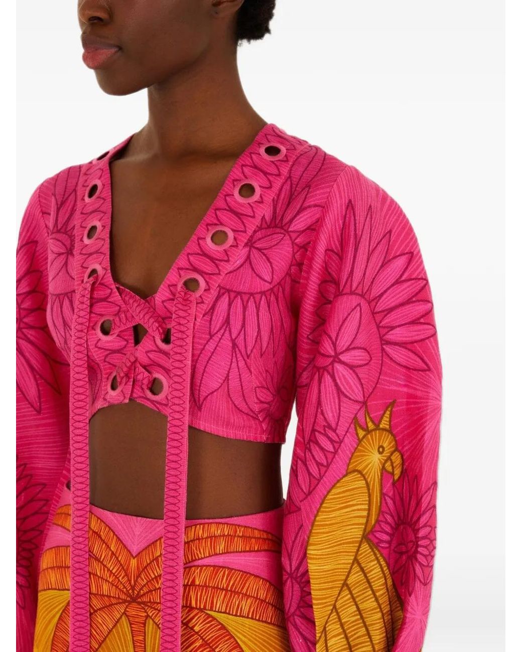 Farm Rio Pink Usiacuri Euroflax Linen Eyelet Blouse
