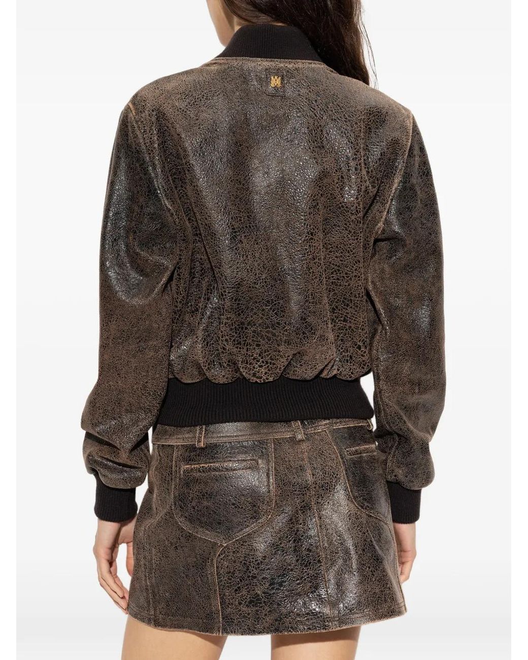 Amiri Brown Crackled Leather Bomber