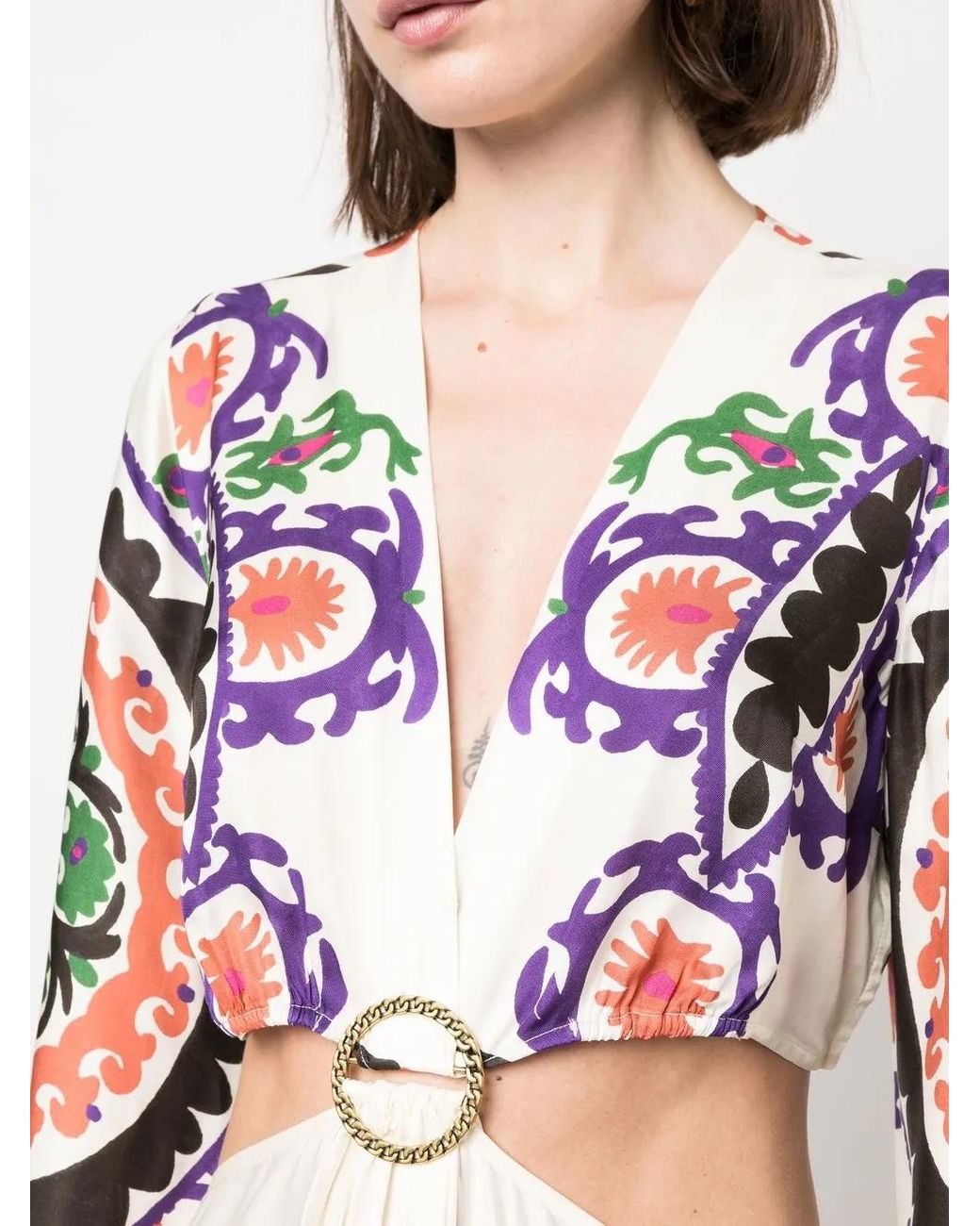 Ba&sh White Cut-Out Floral-Print Long Dress