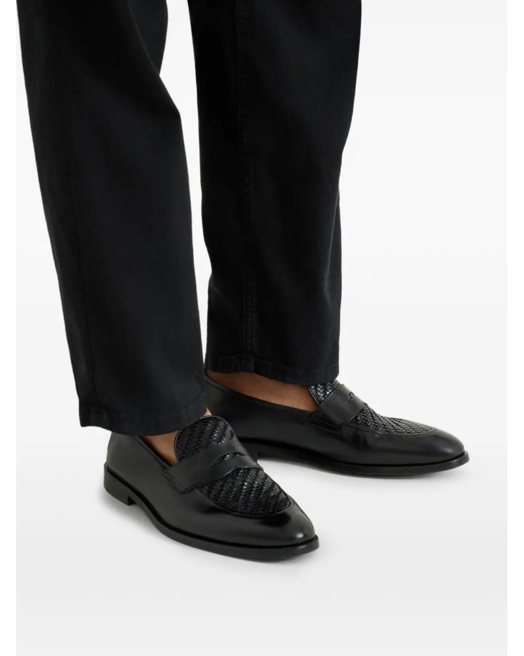 Brunello Cucinelli Black Woven Leather Penny Loafers for men
