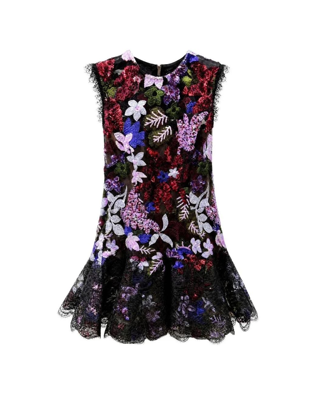 Bronx and Banco Red Sequin-Embellished Floral-Lace Mini Dress