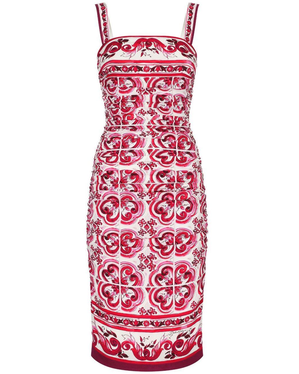 Robe mi-longue à imprimé Majolica Dolce & Gabbana en coloris Rouge | Lyst