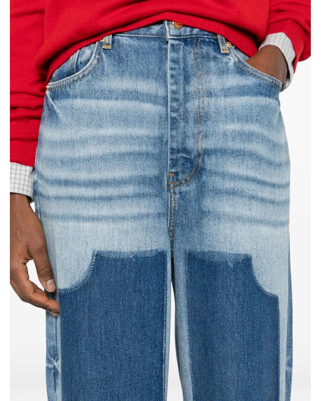 Ganni Blue Baggy Denim Jeans Knee Details