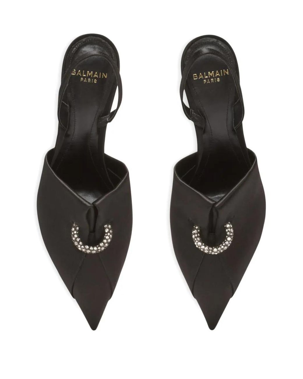 Balmain Black Satin Pierced Slingback Heeled Mules 75