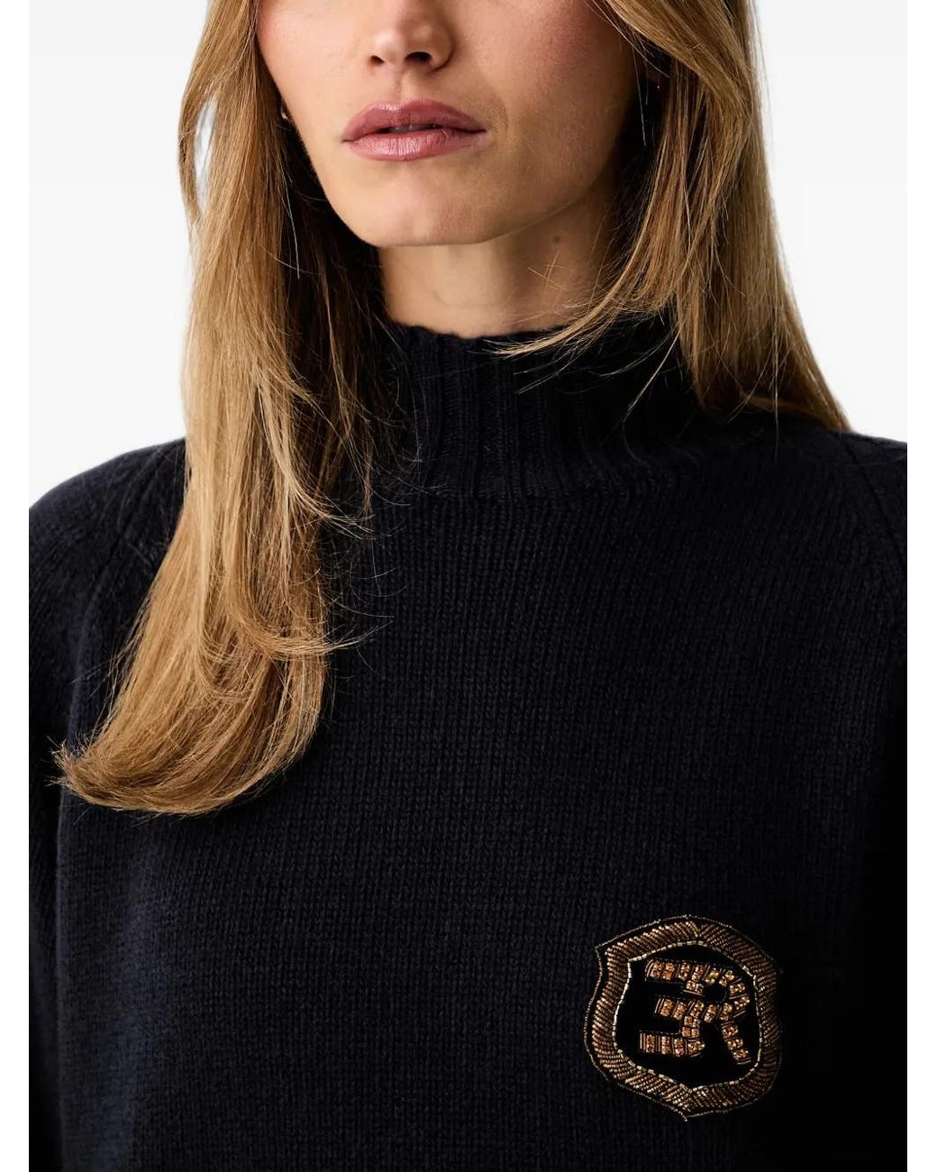 ERMANNO FIRENZE Black Logo-Patch Sweater