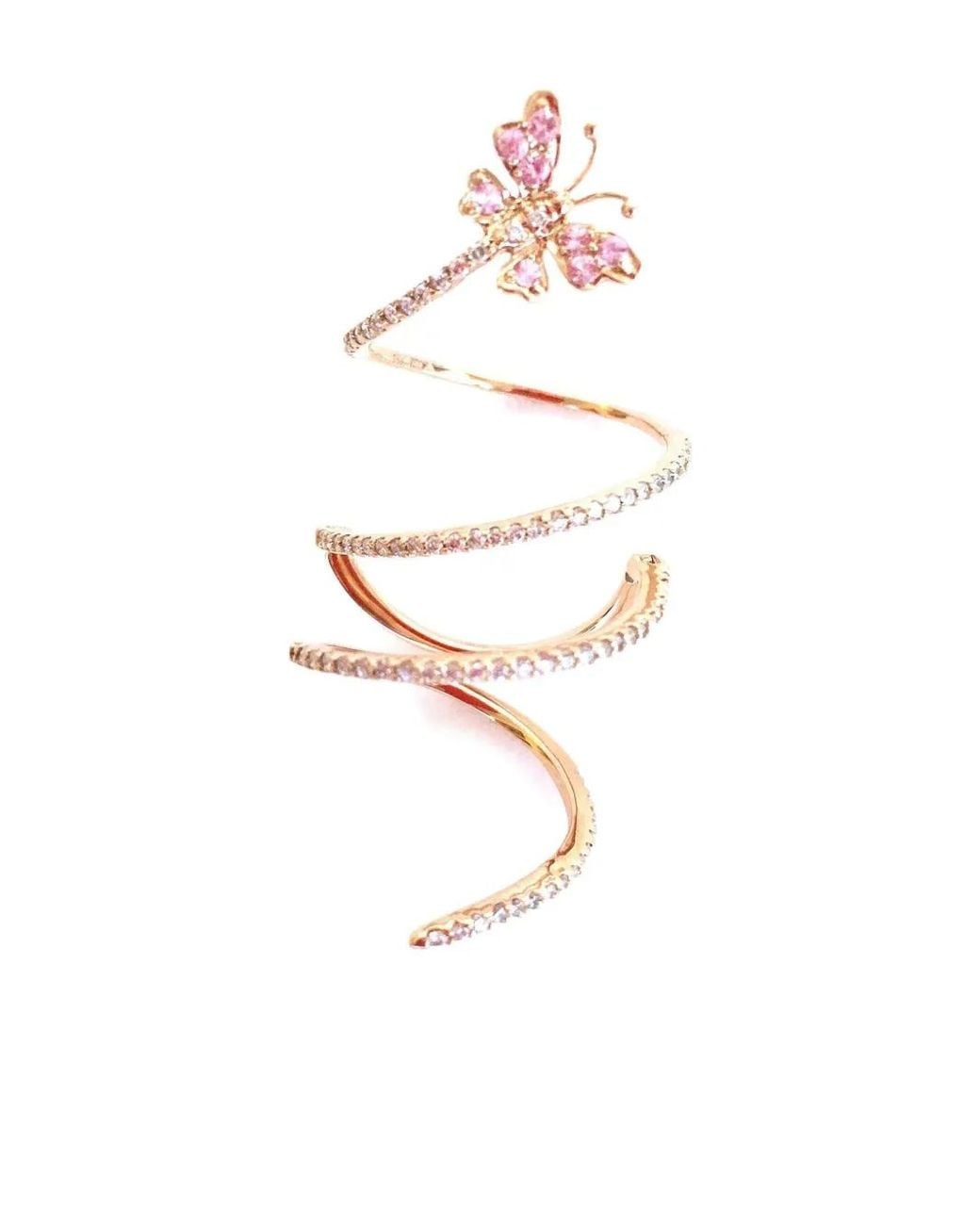 Stefere White 18K Rose Butterfly Spiral Sapphire And Diamond Ring