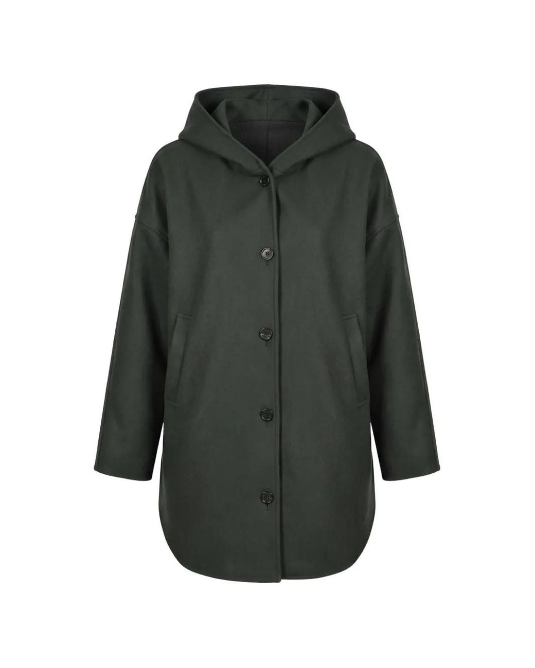 Max Mara Gray Hooded Curved-Hem Coat