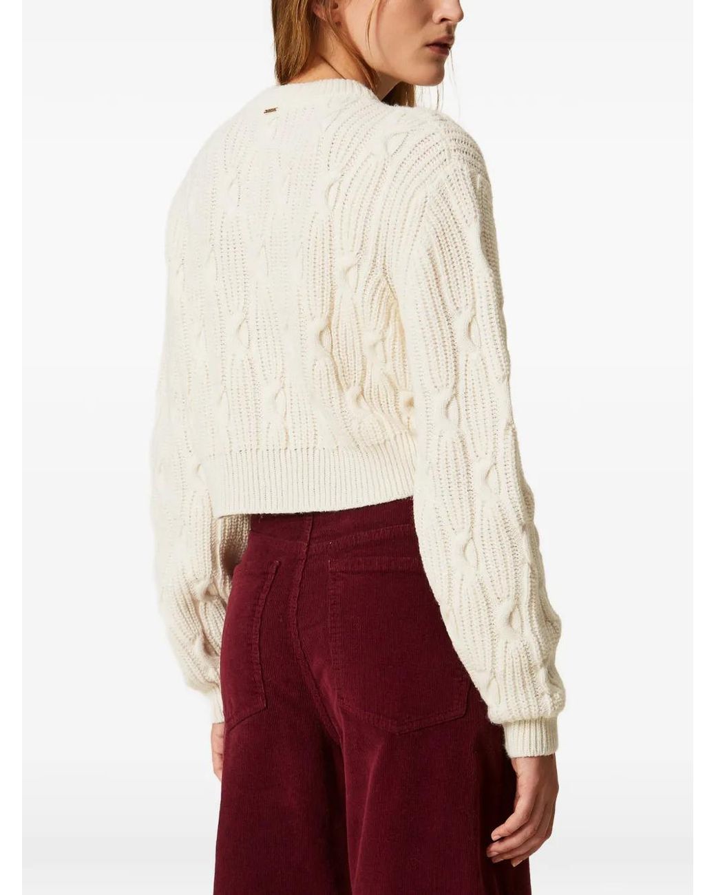 Twinset White Cropped Wool-Blend Cardigan