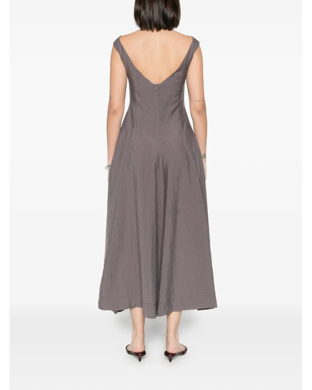 Collection Privée Gray Lizza Boat-Neck Flared Midi Dress