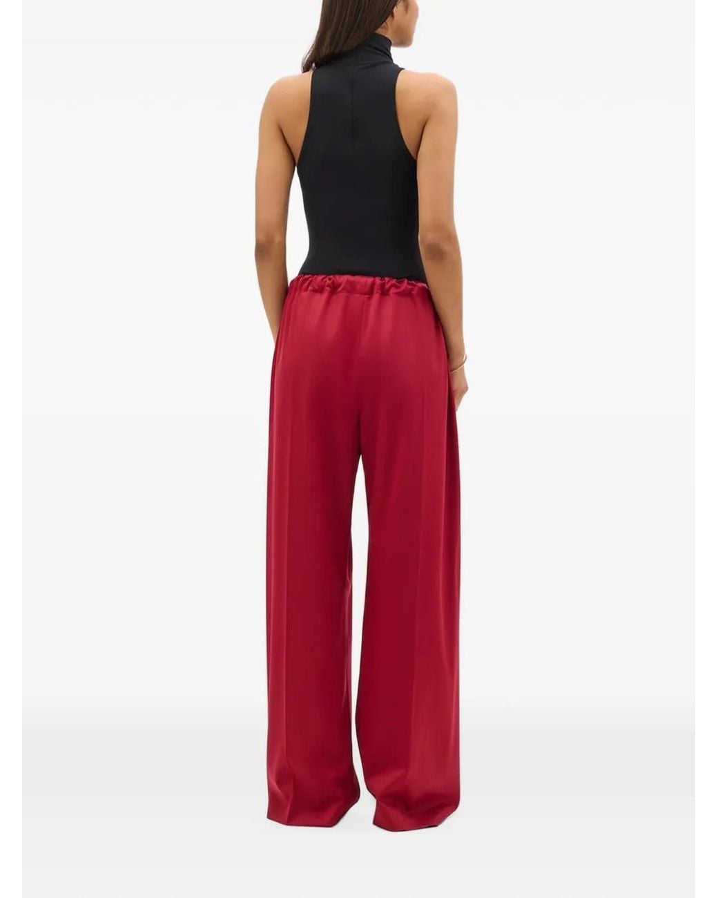 Another Tomorrow Red Drawstring Pleated Trousers