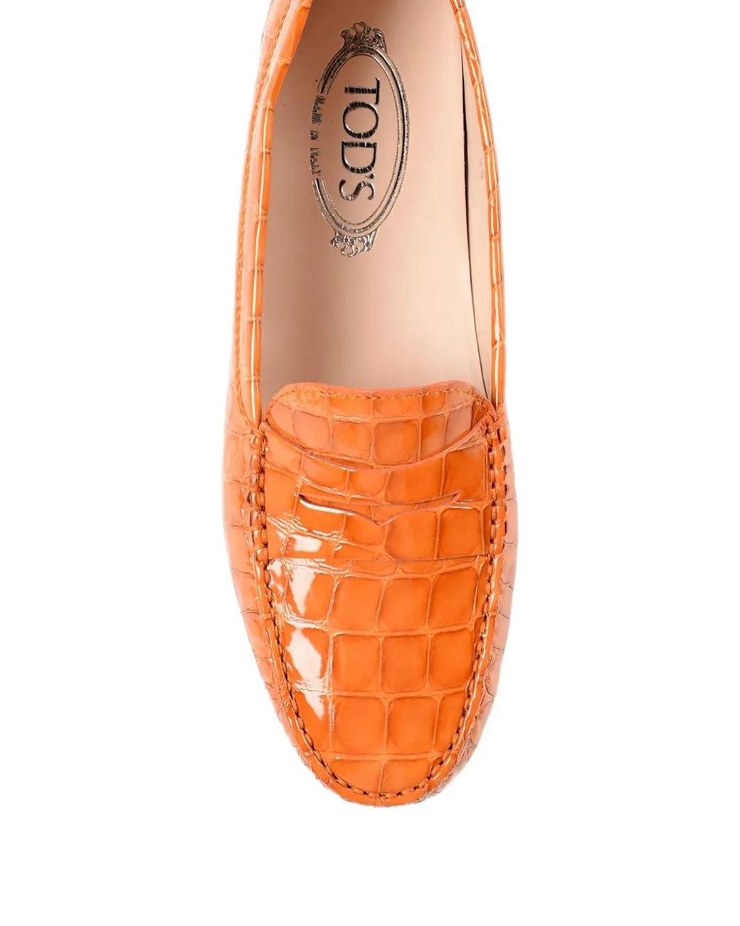Tod's Orange Corcodile Effect Loafers