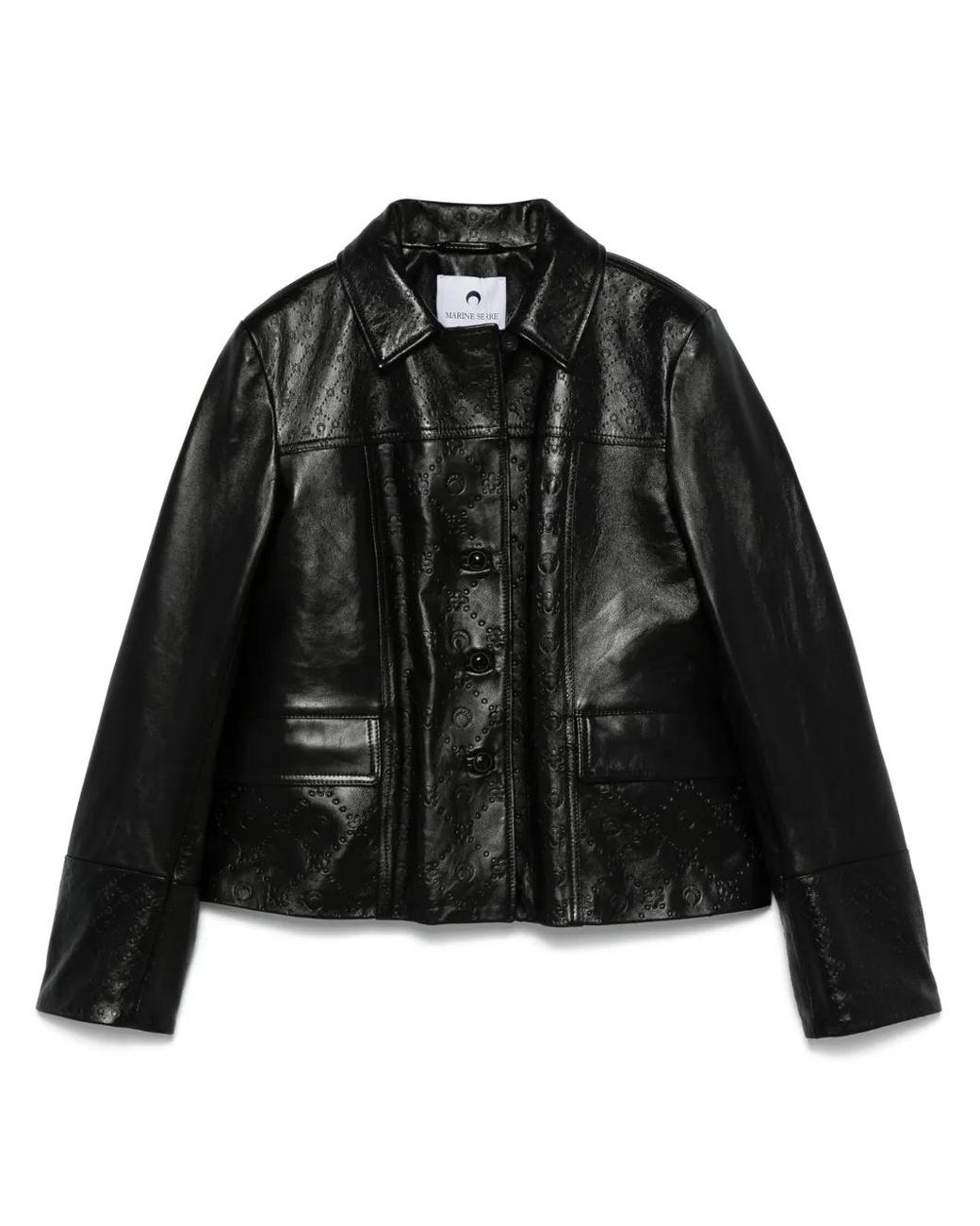 MARINE SERRE Black Moonogram-Embossed Leather Jacket