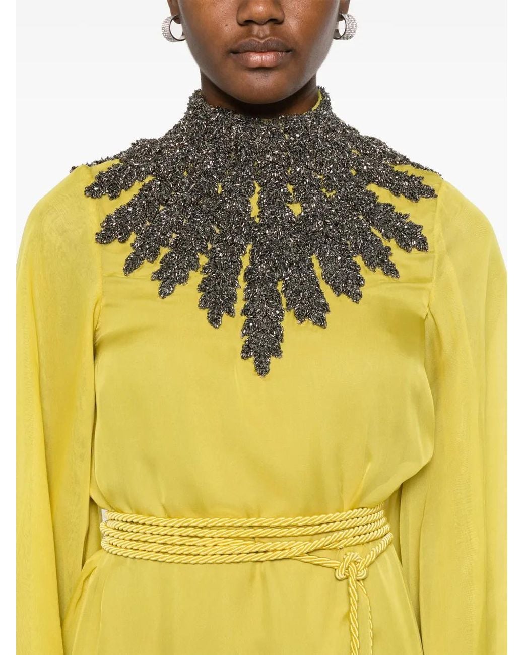 Jean Louis Sabaji Yellow Embellished Maxi Dress