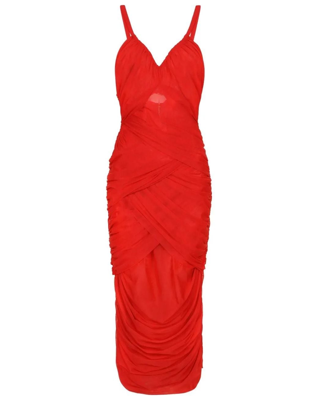 Dolce & Gabbana Red Draped Mini Dress For