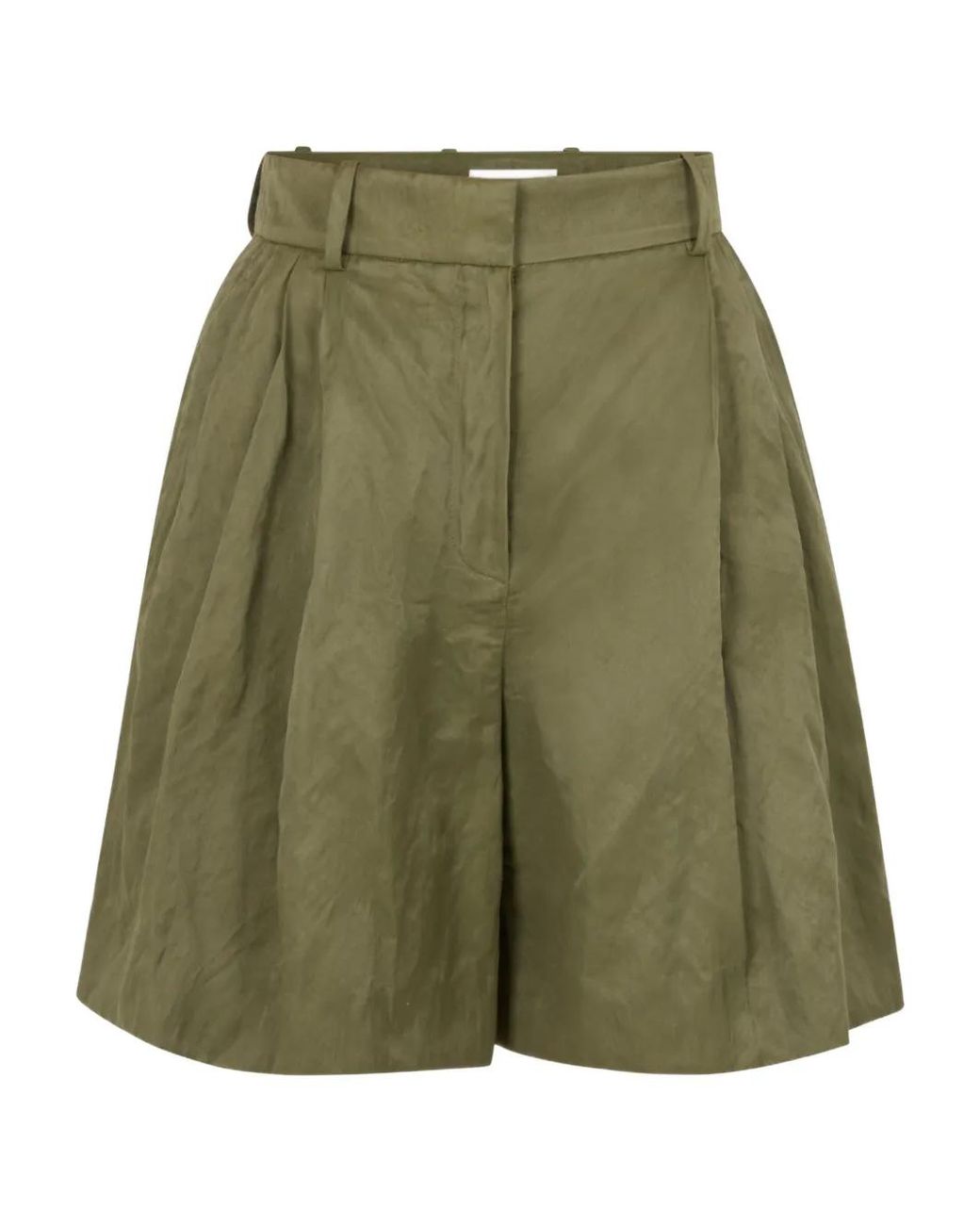 Nina Ricci Green Wrinkled-Effect Pleated Shorts