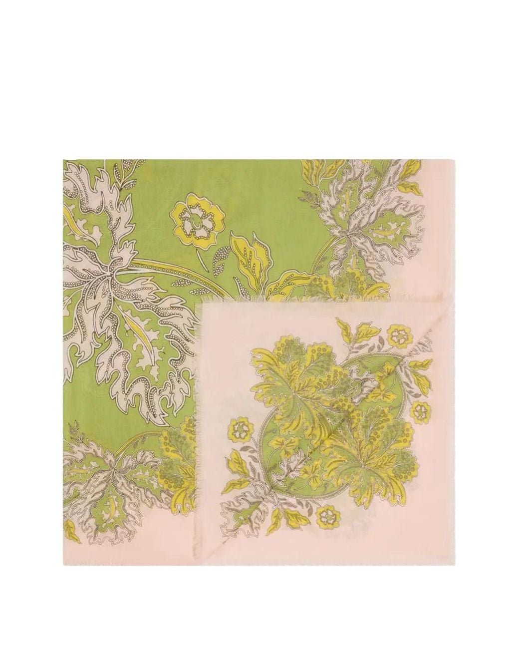 LaDoubleJ Green Floral-Print Fringed Scarf