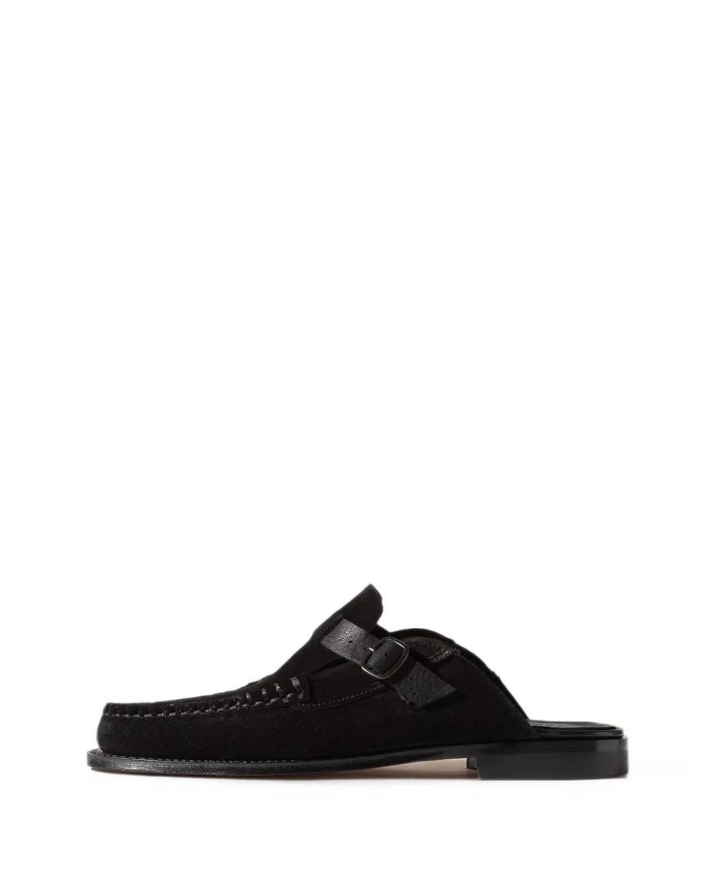 Hereu Black Buckle-Strap Suede Mules for men