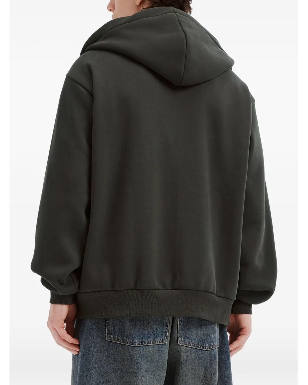 Chocoolate Black Zip-Up Logo-Patch Hoodie for men