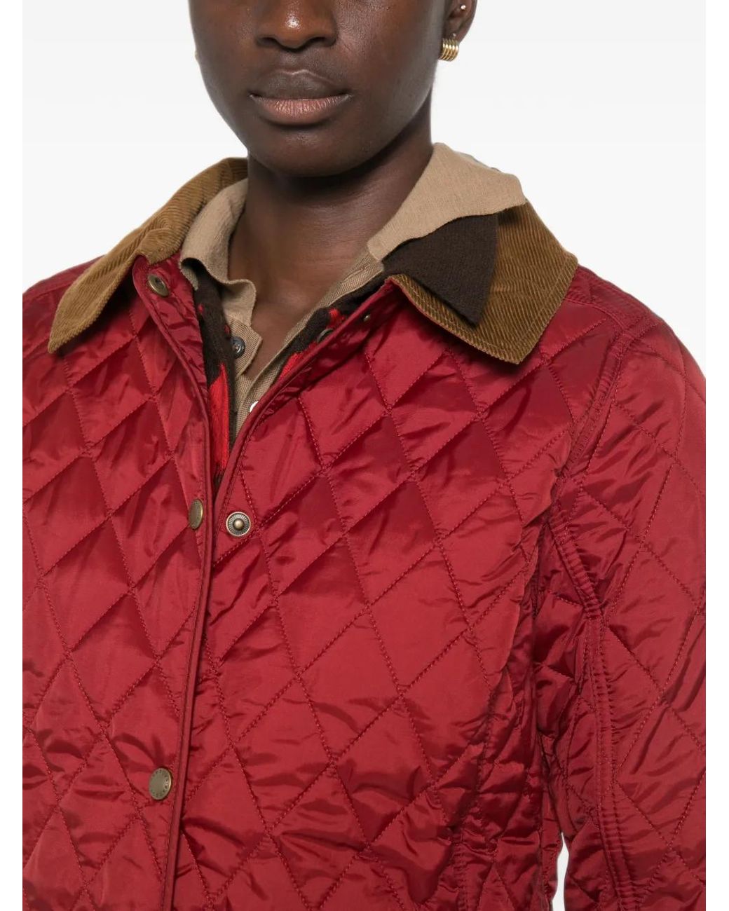 Barbour Red Annandale Quilted Corduroy-Collar Jacket