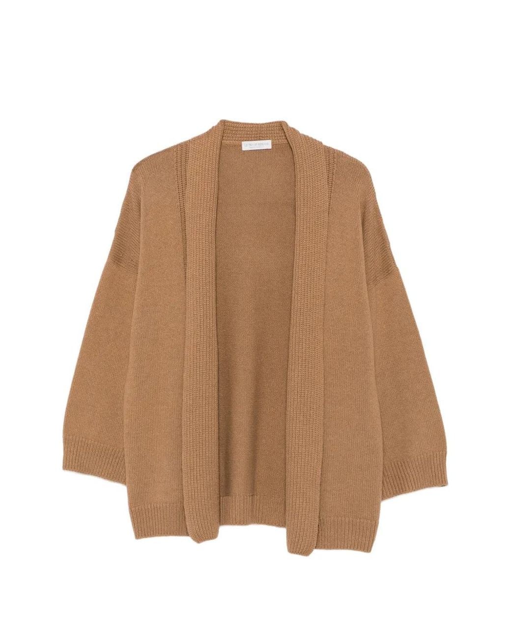 Le Tricot Perugia Natural Ribbed-Knit Open-Front Cardigan