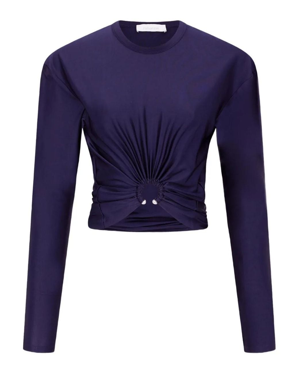 Rabanne Blue Long-Sleeve Piercing-Detail Top