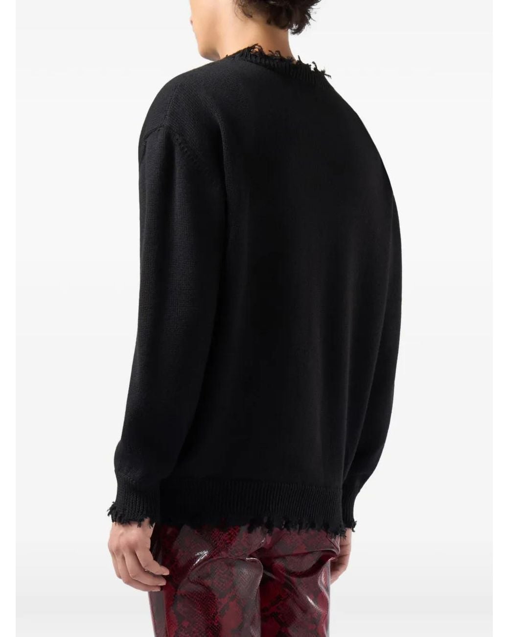 Gcds Black Embroidered Distressed Sweater for men