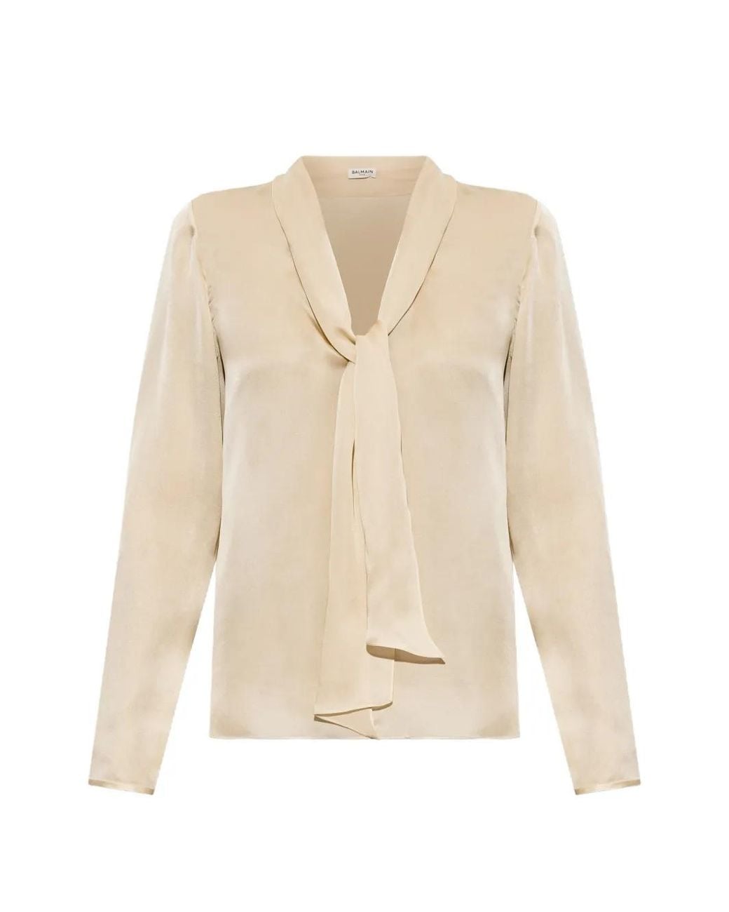 Balmain White Pussy-Bow Silk Top