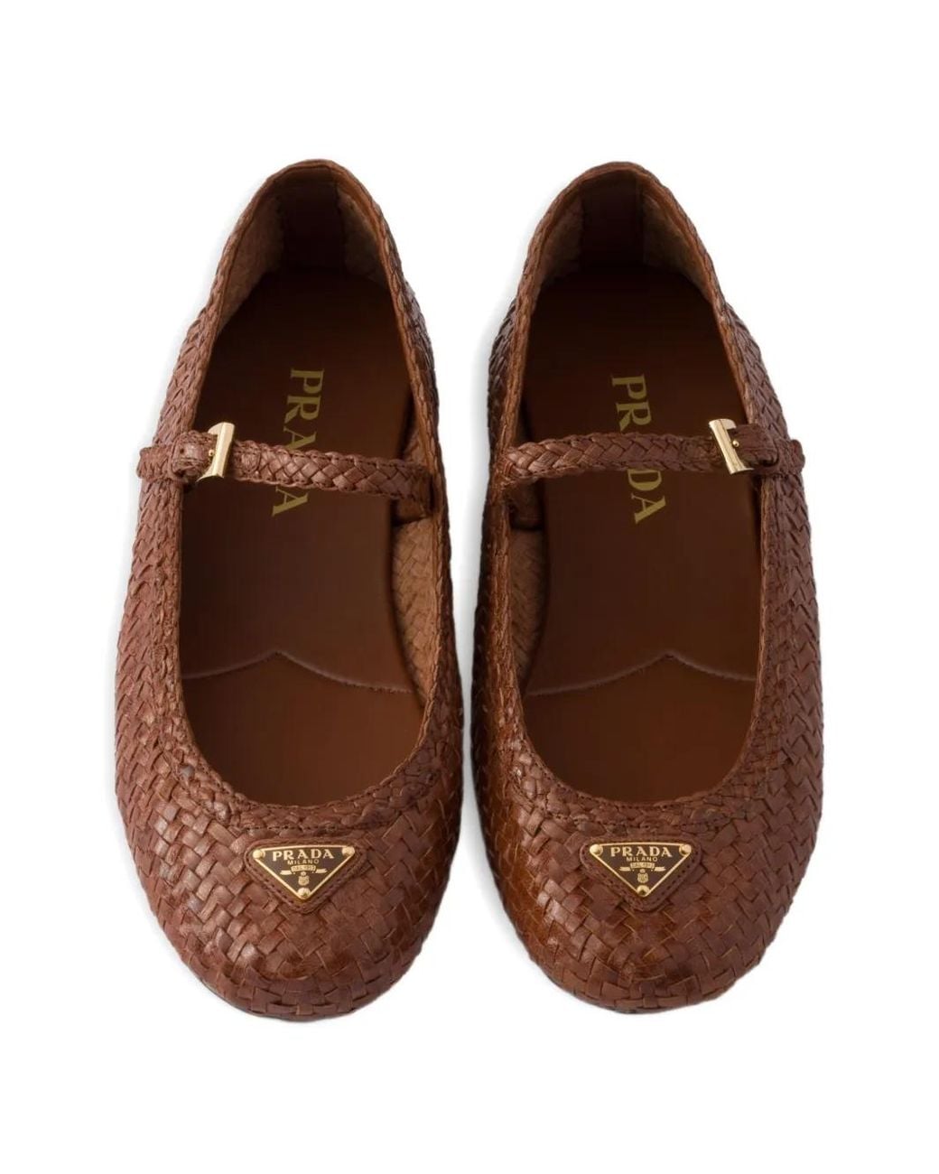 Prada Brown Woven Leather Ballet Flats