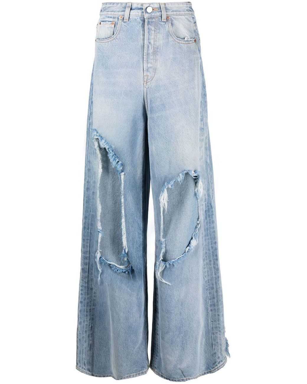 Vetements Distressed Wide-leg Jeans in Blue | Lyst