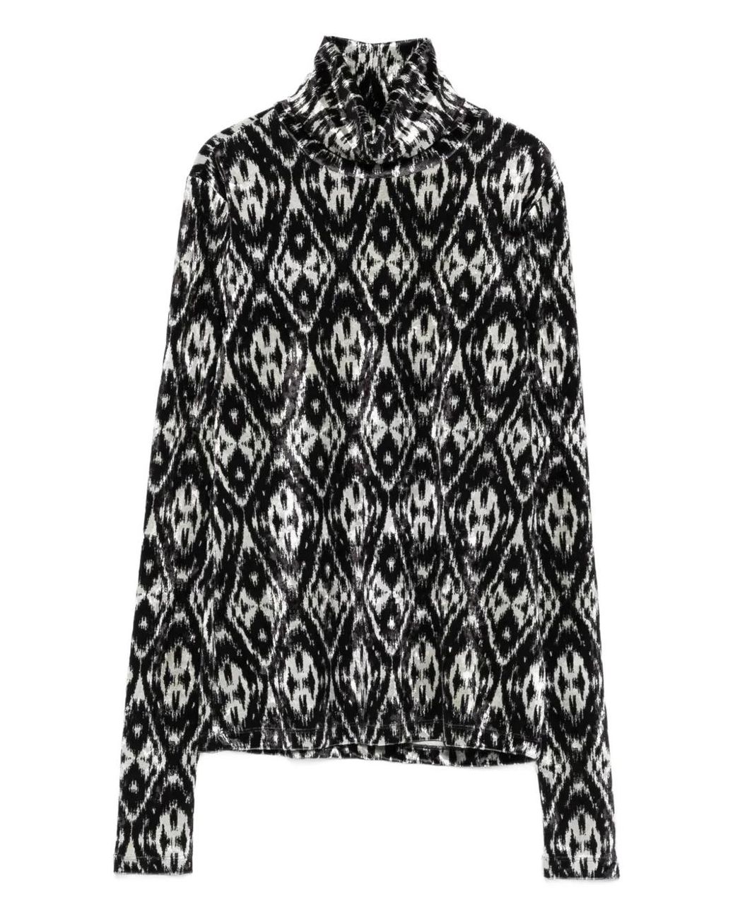 Pierre Louis Mascia Black Ikat-Pattern Turtleneck Top