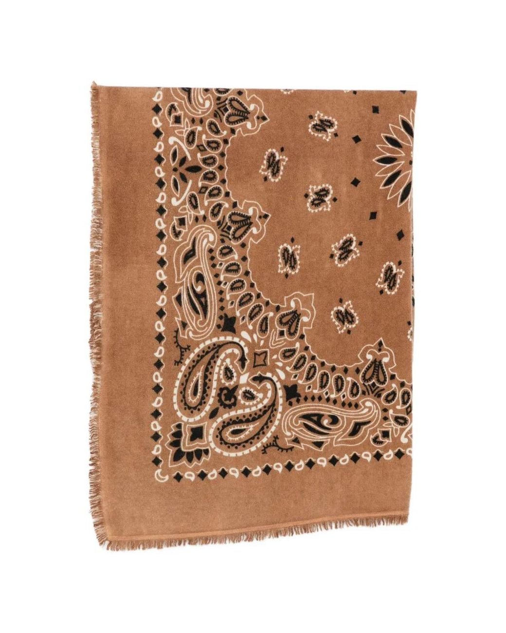 Kujten Brown Hachiko Bico Paisley-Print Frayed Scarf