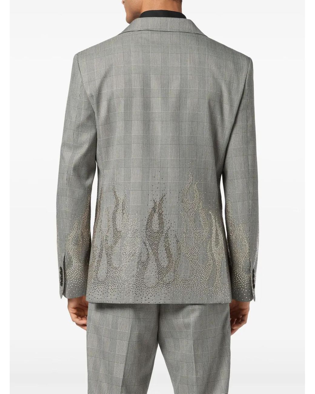 Philipp Plein Gray Rhinestone-Flame Embellished Blazer for men