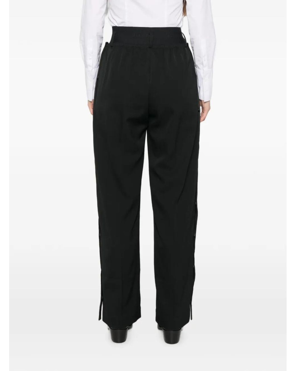 ALAINPAUL Black Satin-Stripe Wide-Leg Trousers
