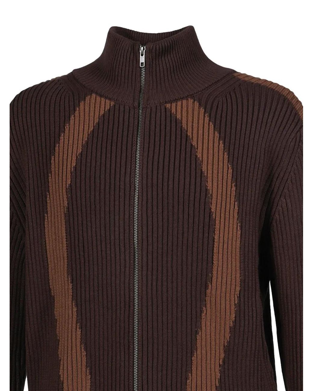 VIVAMUS Brown Ribbed-Knit Double-Zip Cardigan