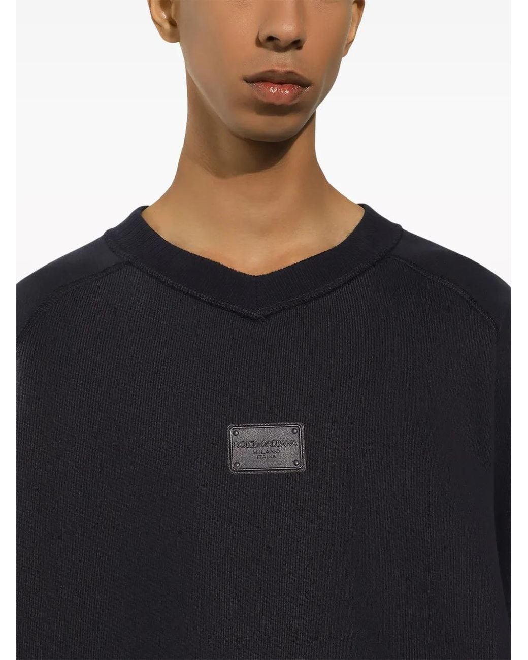 Dolce & Gabbana Blue Logo-Plaque Cotton Sweatshirt for men