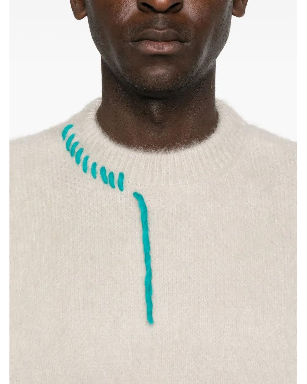 Bonsai White Embroidered Yarn-Detail Sweater for men