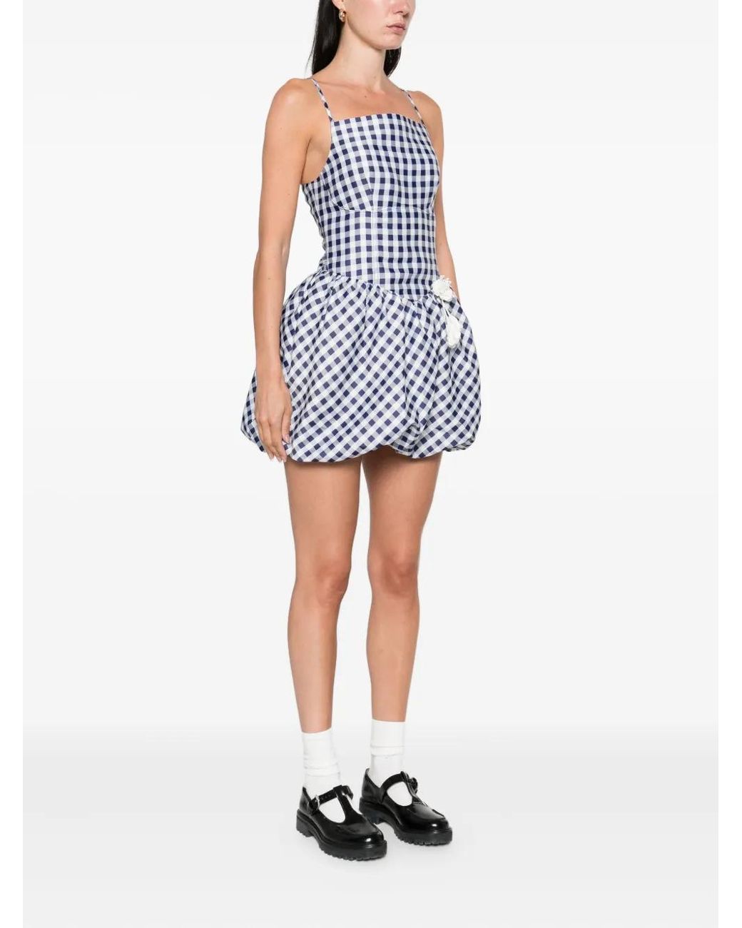 Self-Portrait Blue Gingham-Pattern Sleeveless Mini Dress