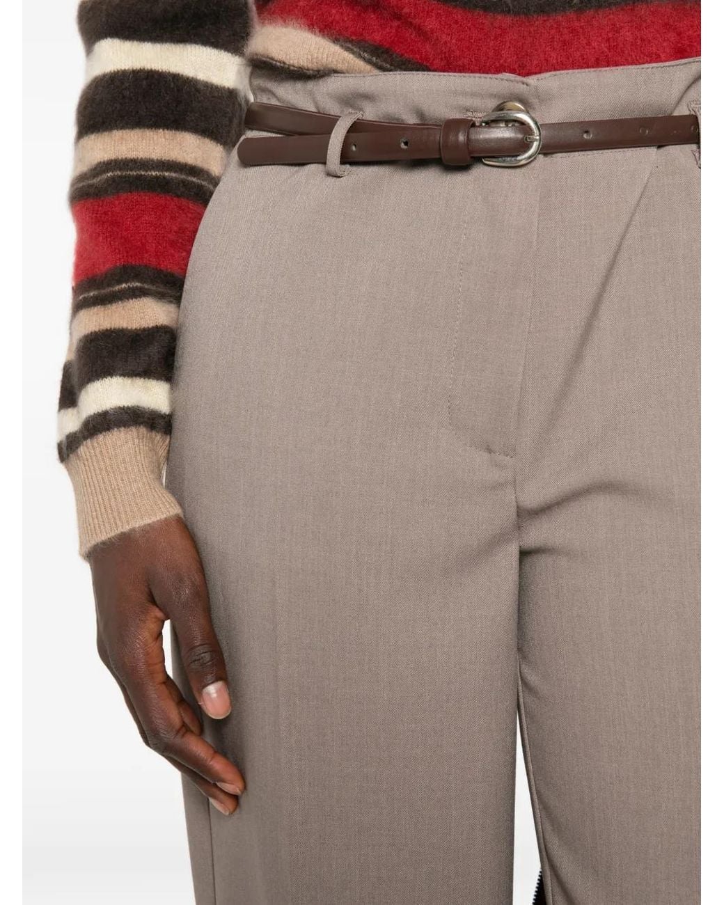SOLOTRE White Belted Pressed-Crease Trousers