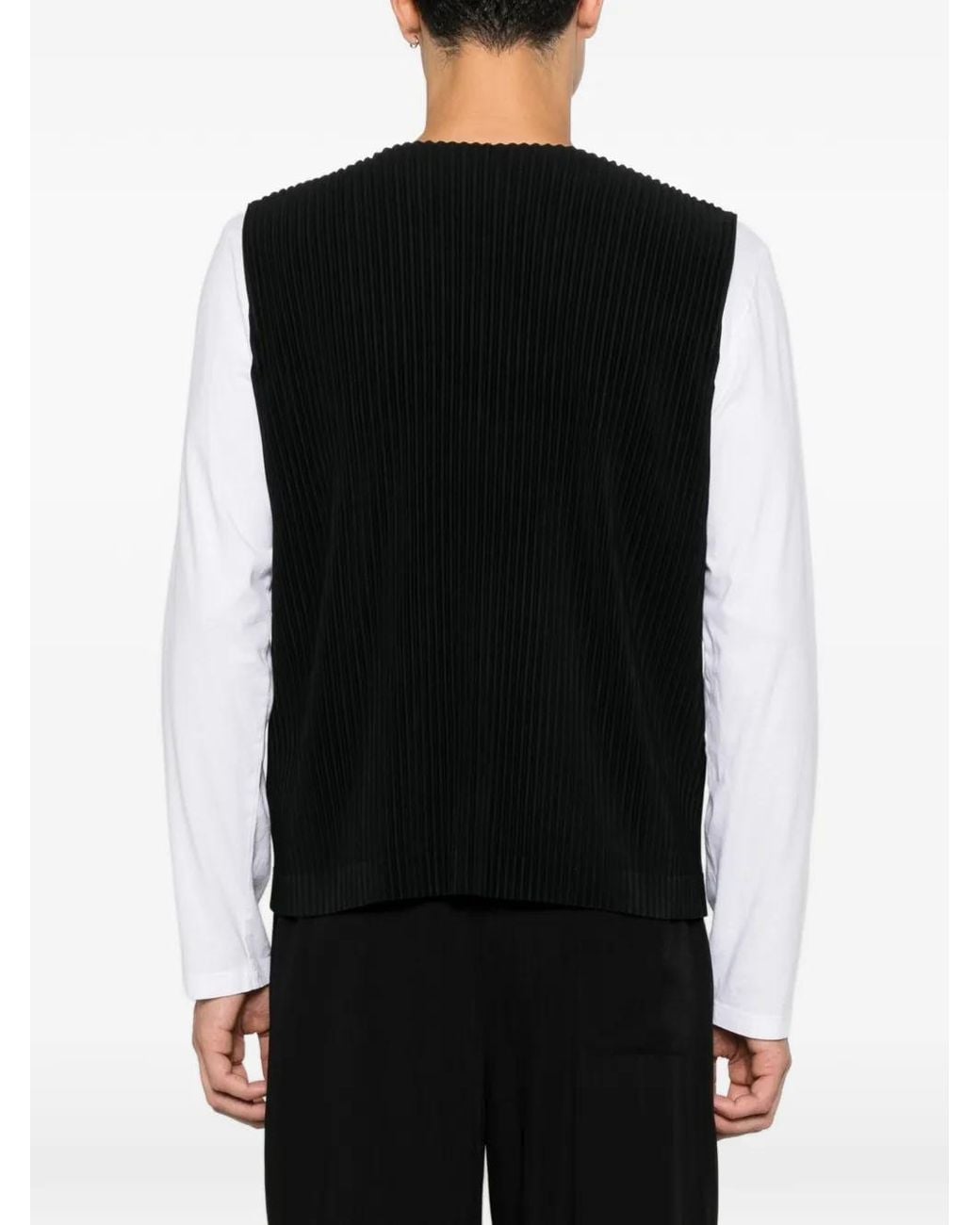 Homme Plissé Issey Miyake Black Pleated V-Neck Vest for men