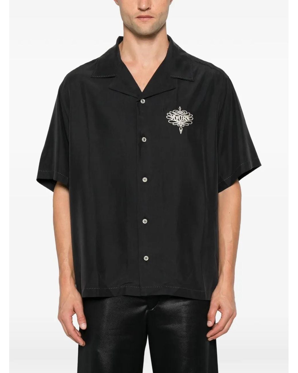 Amiri Black Logo-Embroidered Short-Sleeve Shirt for men