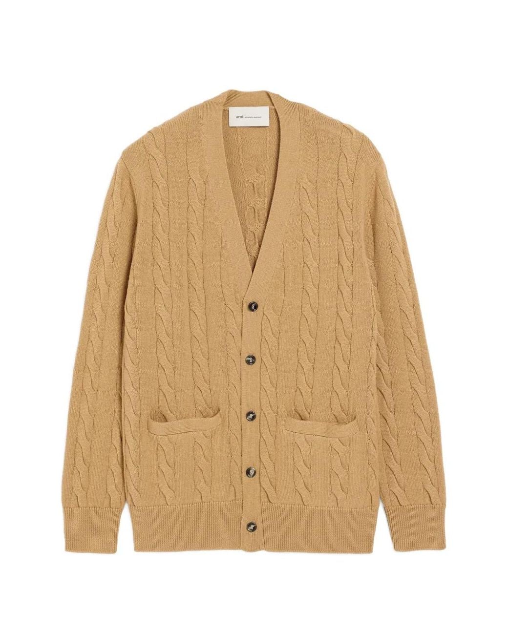 AMI Natural Wool And Cotton Cable-Stitch Cardigan for men