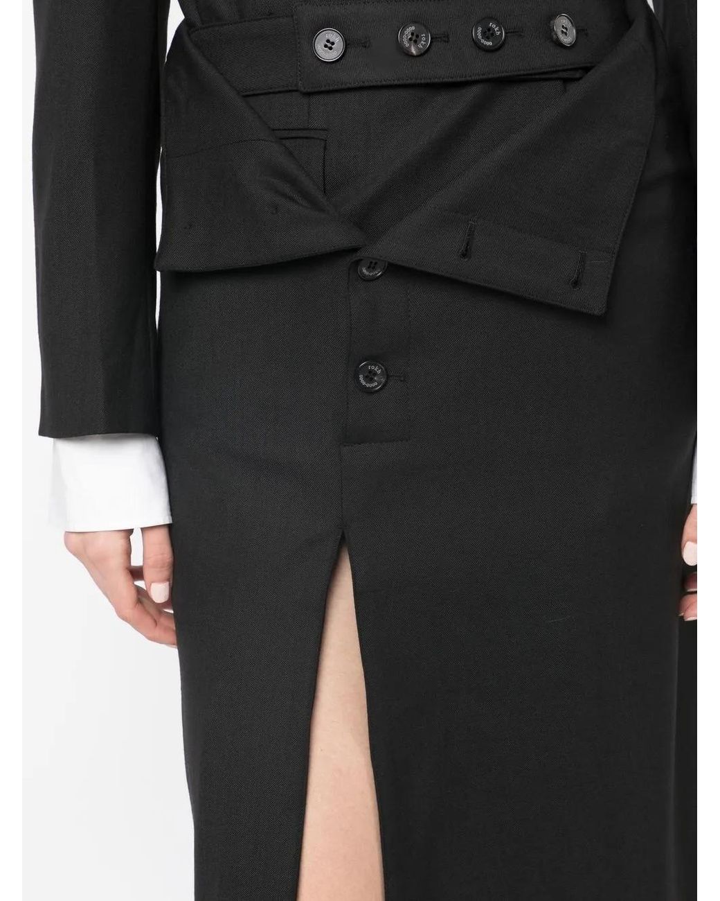 ROKH Black Button-Detail Midi Skirt