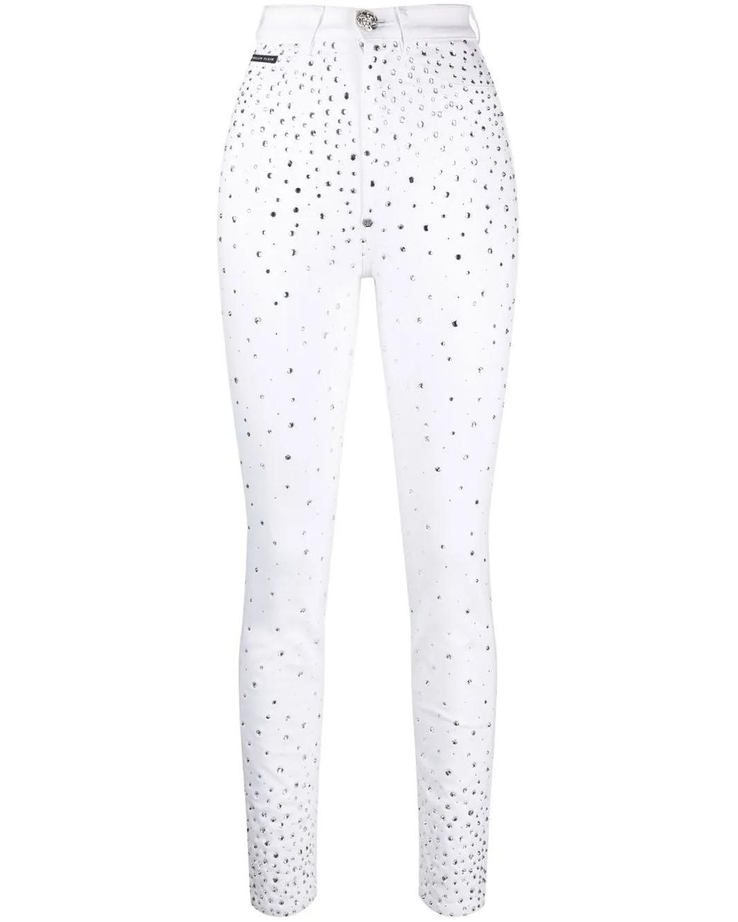 Philipp Plein White Rhinestone-Embellished Skinny Jeans