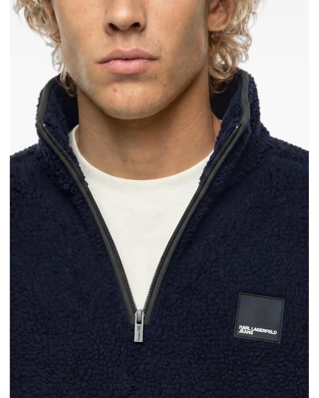 Karl Lagerfeld Blue Boxy Half-Zip Sweater for men