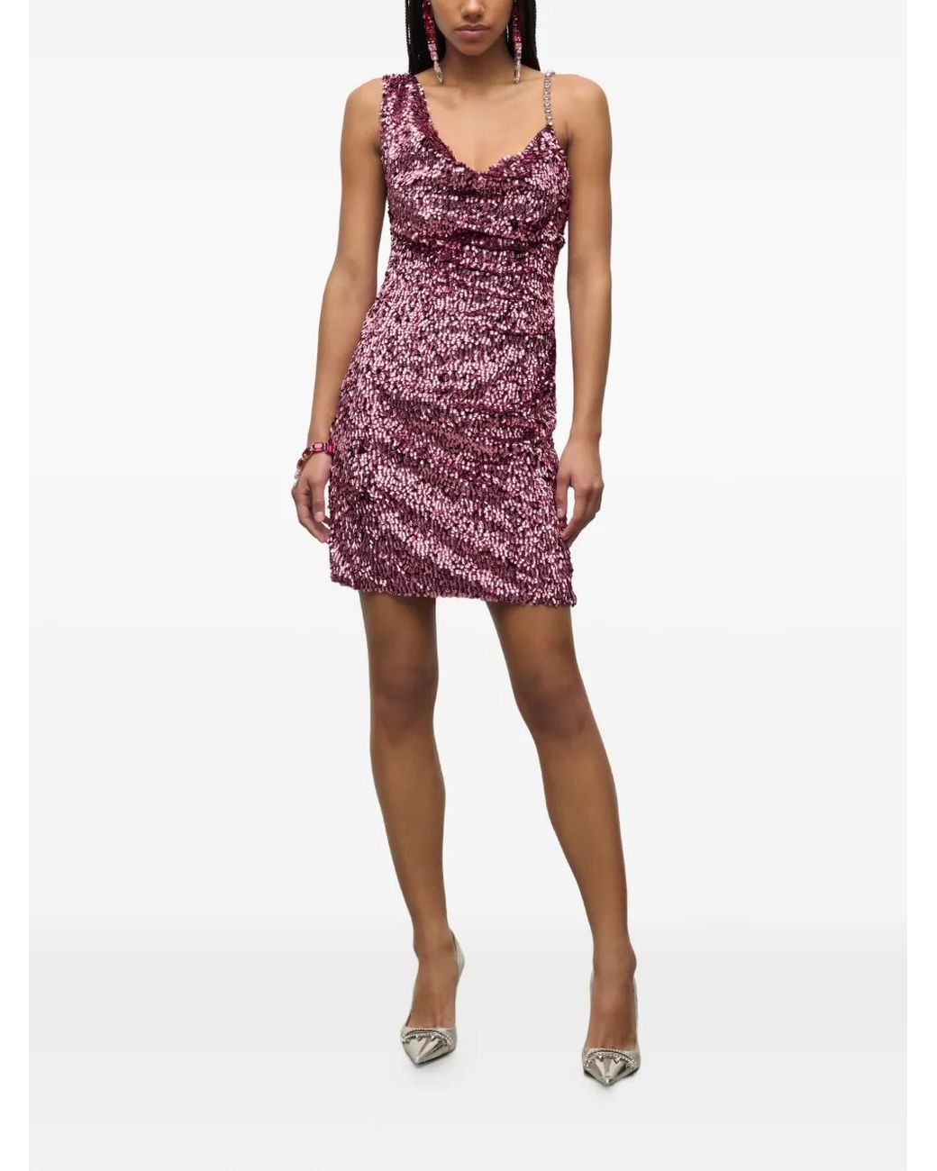 Area Purple Crystal-Strap Sequin Mini Dress